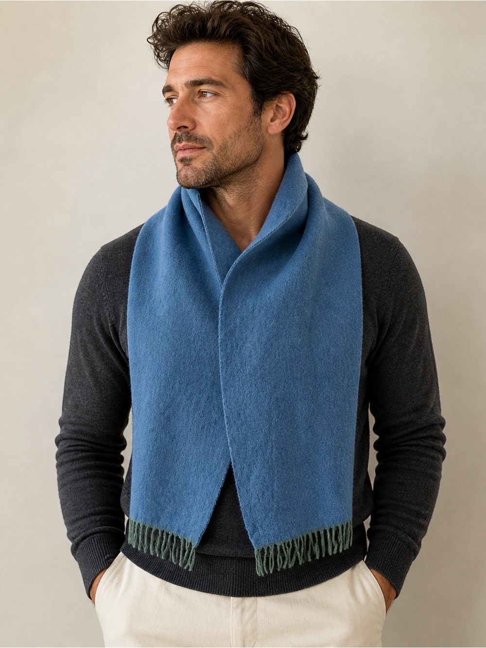 Men’s Fine Cashmere Wool Blend Scarf - Picture 1 of 8